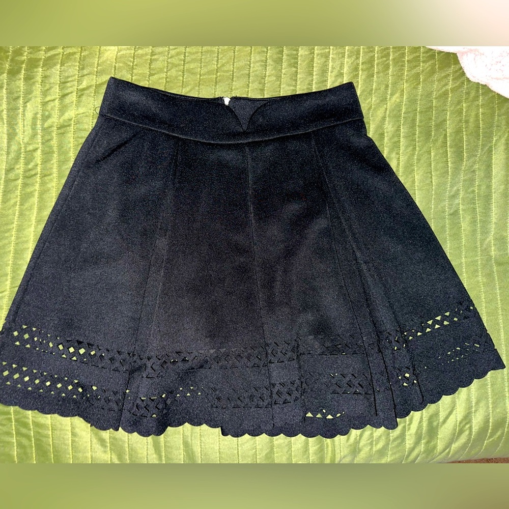 Black Skater Skirt w/ Hem Cutout Detail